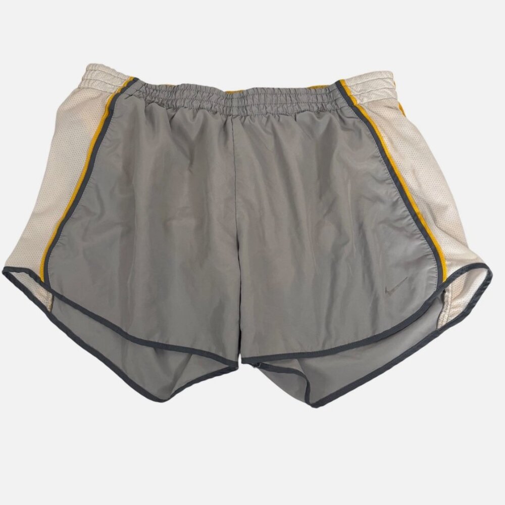 Nike Grey And Yellow Running Shorts Women's Size Medium Dri-Fit Swoosh Sporty